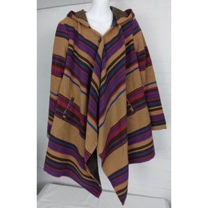 Maison Jules Cardigan Sweater Poncho Striped Blanket Sweater Aztec Size Medium